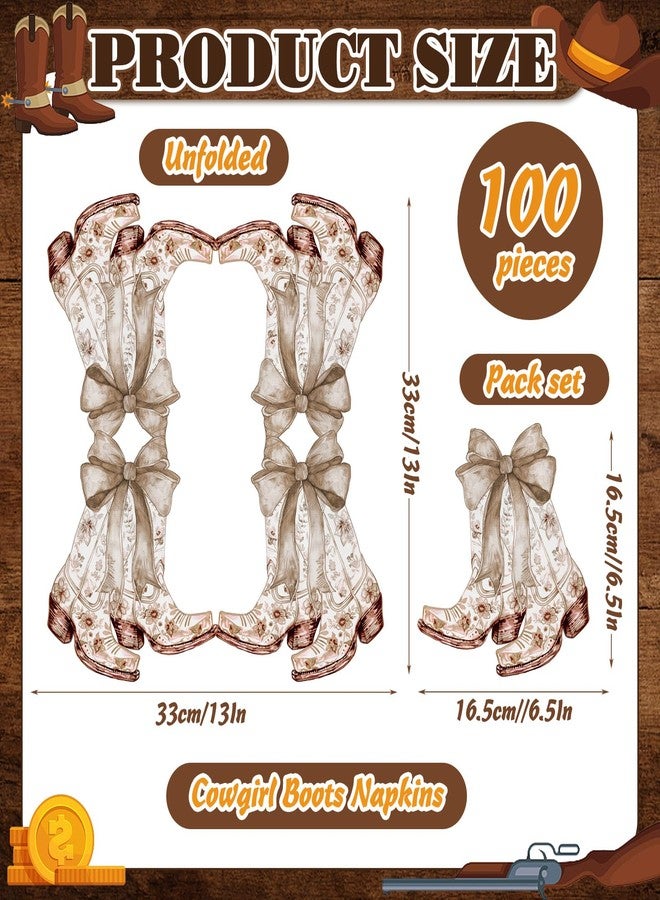 مناديل ورقية من Janlaugh، 100 قطعة، بتصميم رعاة البقر الغربي، مزينة بفيونكة وحذاء، لون بيج، بنقوش صينية زهرية، مناسبة للضيوف، لحفلات أعياد الميلاد، مناشف ورقية للاستخدام مرة واحدة، مثالية لحفلات توديع العزوبية، وتزيين الطاولات، وتوزيعات الحفلات. - Image 2